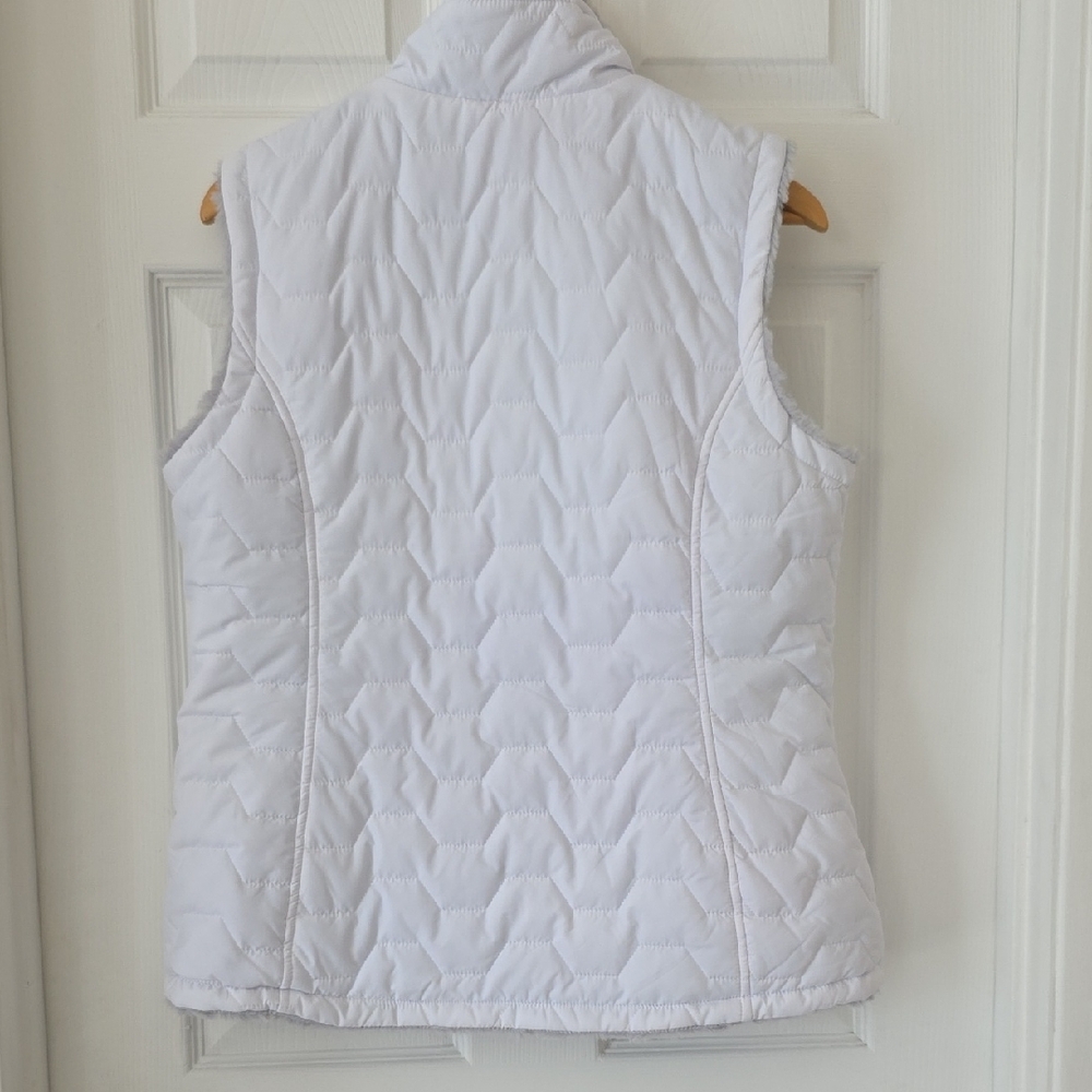 Free Country Women's White Quilted Or Grey Fur Reversable Zip Up Vest Pockets L - Picture 5 of 10